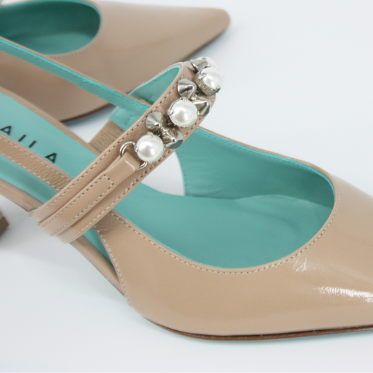 Delaila PALMIRA Nude Leather Jeweled Pumps