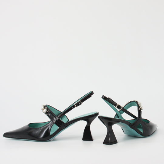 Delaila PALMIRA Black Leather Jeweled Pumps