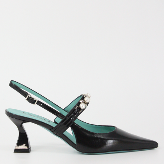 Delaila PALMIRA Black Leather Jeweled Pumps