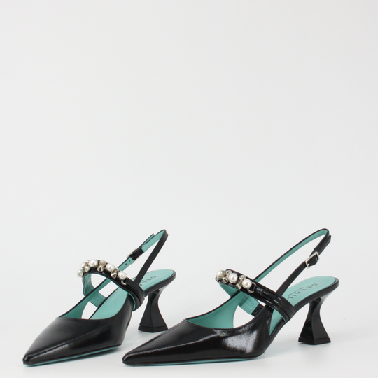 Delaila PALMIRA Black Leather Jeweled Pumps