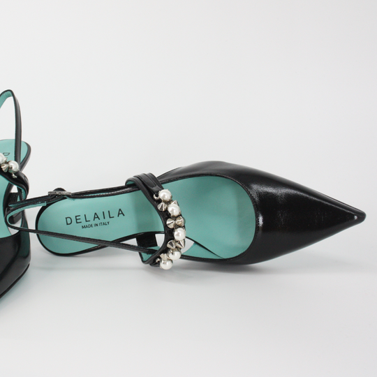 Delaila PALMIRA Black Leather Jeweled Pumps