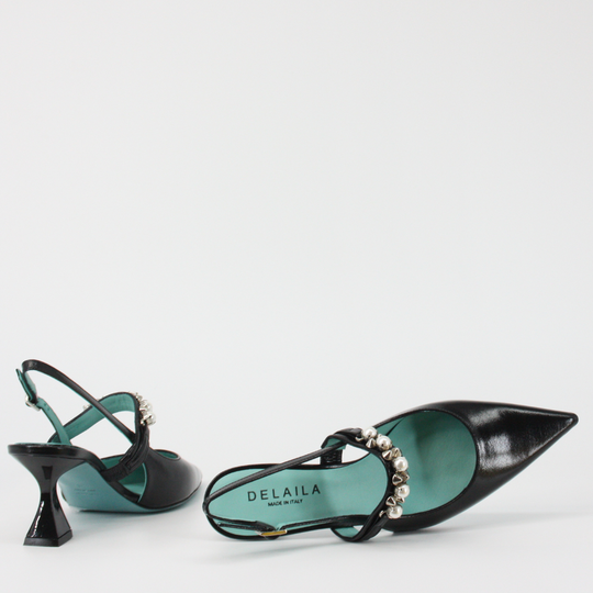 Delaila PALMIRA Black Leather Jeweled Pumps