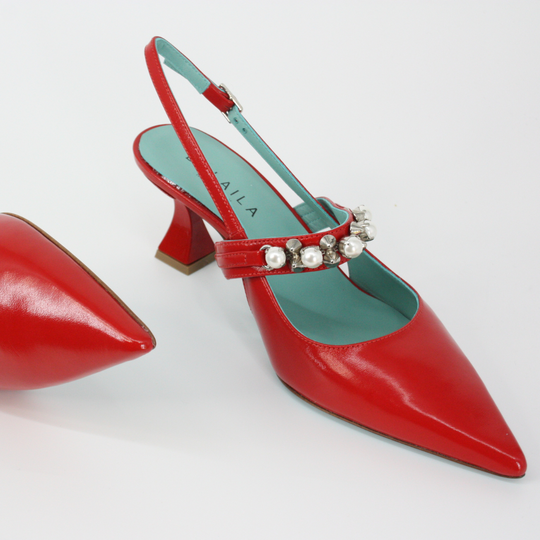 Delaila PALMIRA Red Leather Jeweled Pumps