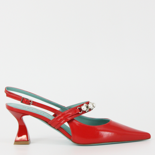 Delaila PALMIRA Red Leather Jeweled Pumps