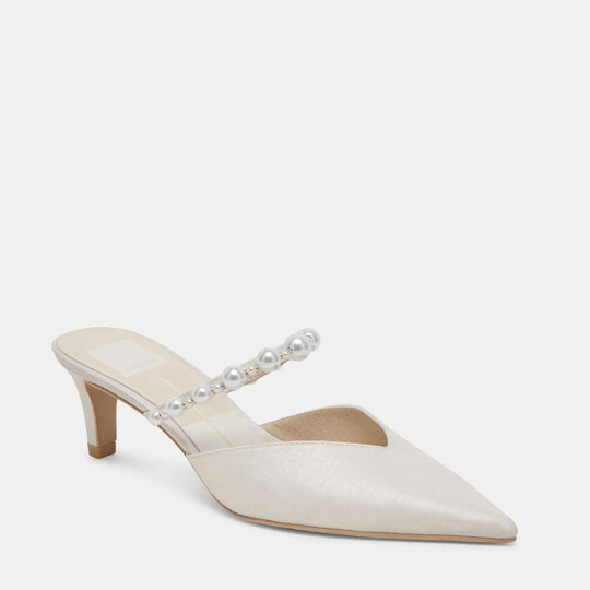 Dolce Vita KANIKA Pearl Mid Heels Vanilla Satin and Pearls