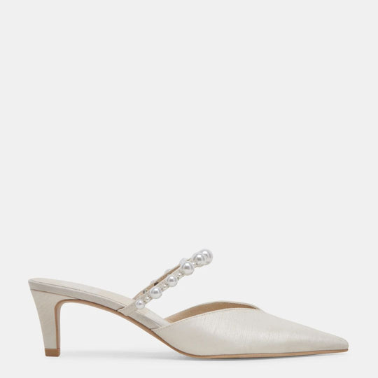 Dolce Vita KANIKA Pearl Mid Heels Vanilla Satin and Pearls