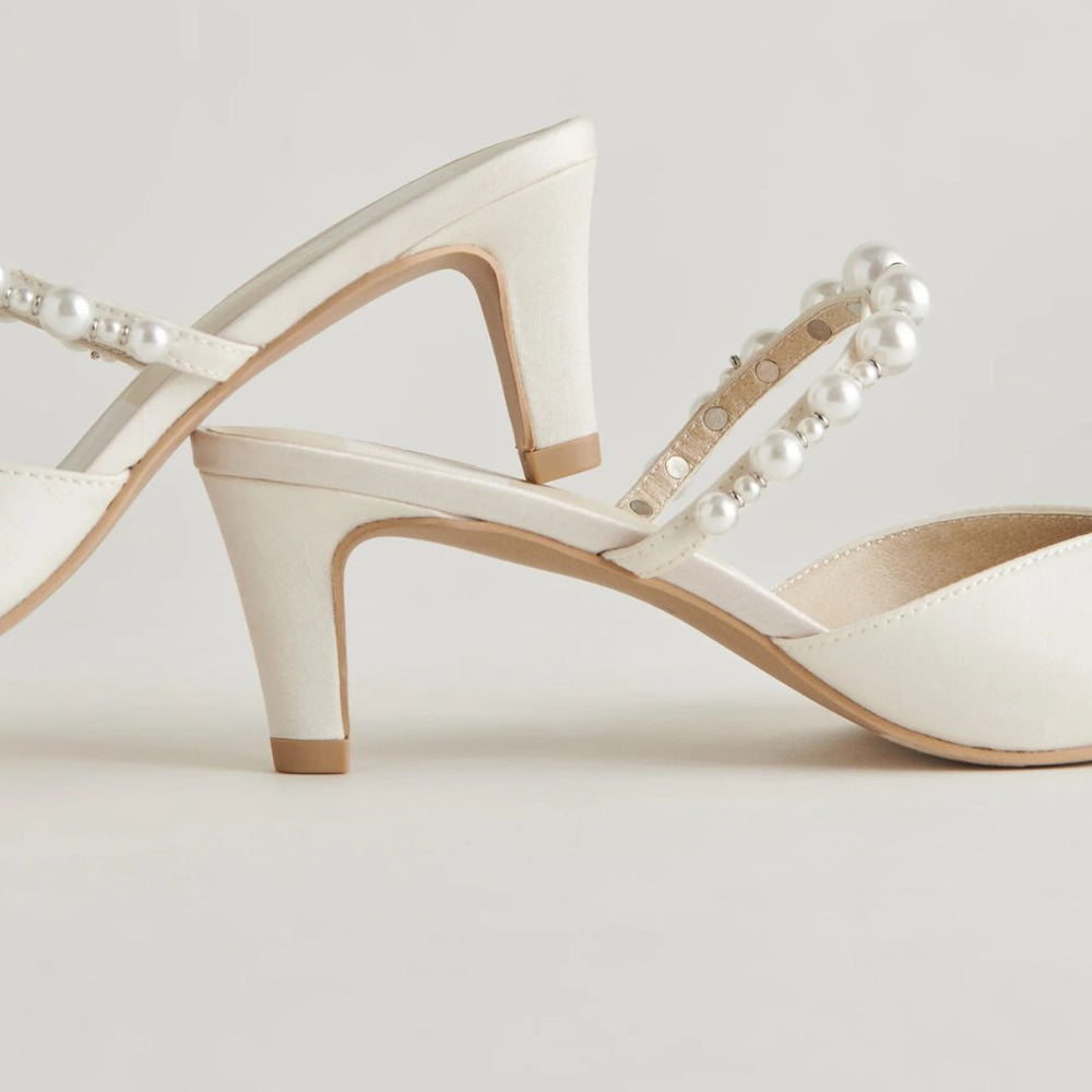 Dolce Vita KANIKA Pearl Mid Heels Vanilla Satin and Pearls