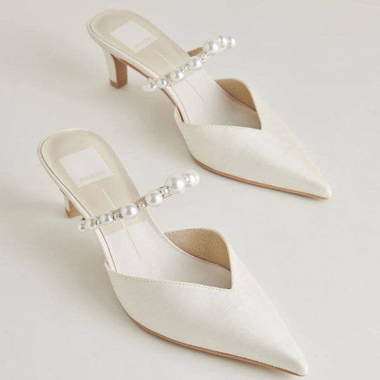 Dolce Vita KANIKA Pearl Mid Heels Vanilla Satin and Pearls