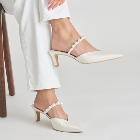 Dolce Vita KANIKA Pearl Mid Heels Vanilla Satin and Pearls