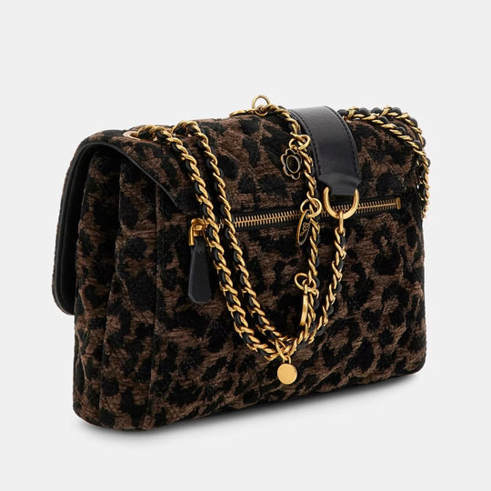 Guess GIULLY Animalier-Effect Black Velvet Crossbody
