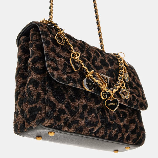 Guess GIULLY Animalier-Effect Black Velvet Crossbody
