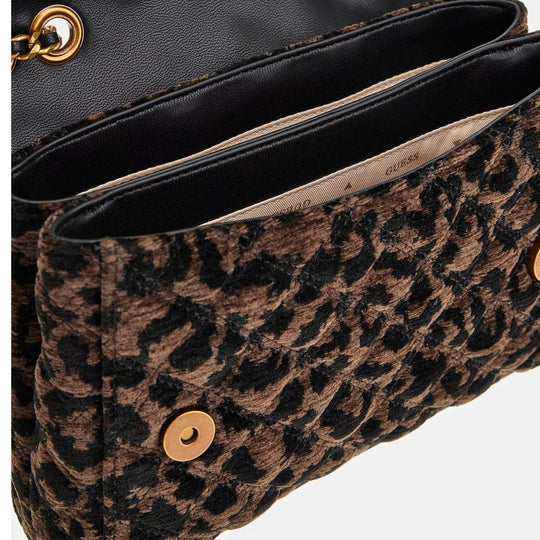 Guess GIULLY Animalier-Effect Black Velvet Crossbody