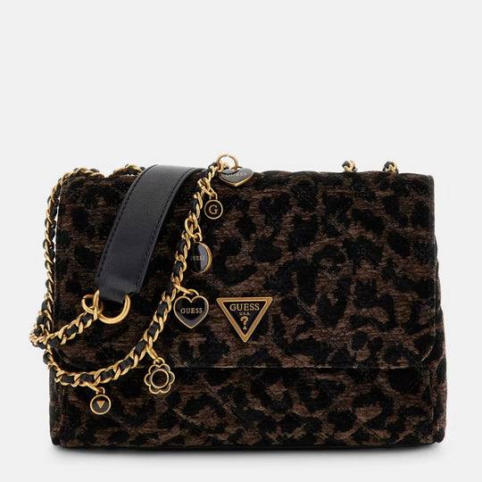 Guess GIULLY Animalier-Effect Black Velvet Crossbody
