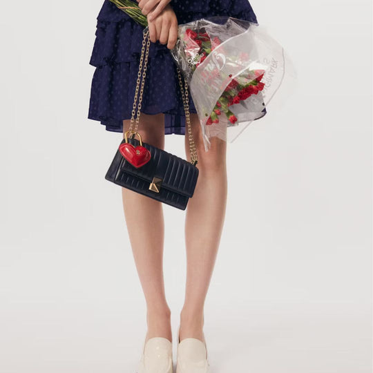 Kate Spade DECO PARISIAN Quilted Navy Mini Flap Chain Crossbody