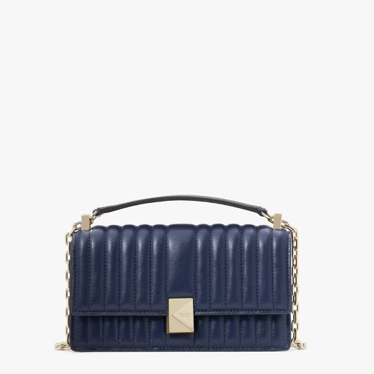 Kate Spade DECO PARISIAN Quilted Navy Mini Flap Chain Crossbody