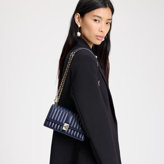 Kate Spade DECO PARISIAN Quilted Navy Mini Flap Chain Crossbody