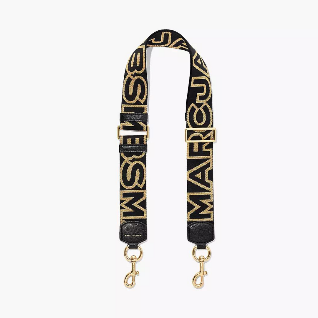 Pasek parciany Marc Jacobs OUTLINE LOGO w kolorze czarno-złotym