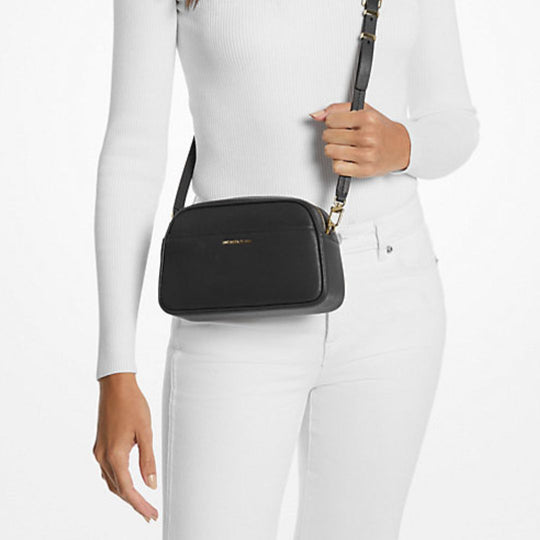 Michael Kors JET SET Black Leather Camera Crossbody Bag