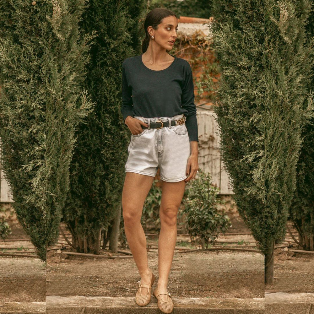 KMB ESTE Latte Leather Ballet Flats with Buckle