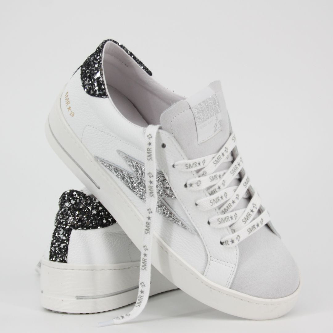 SMR23 MAYA White & Silver Leather Trainers