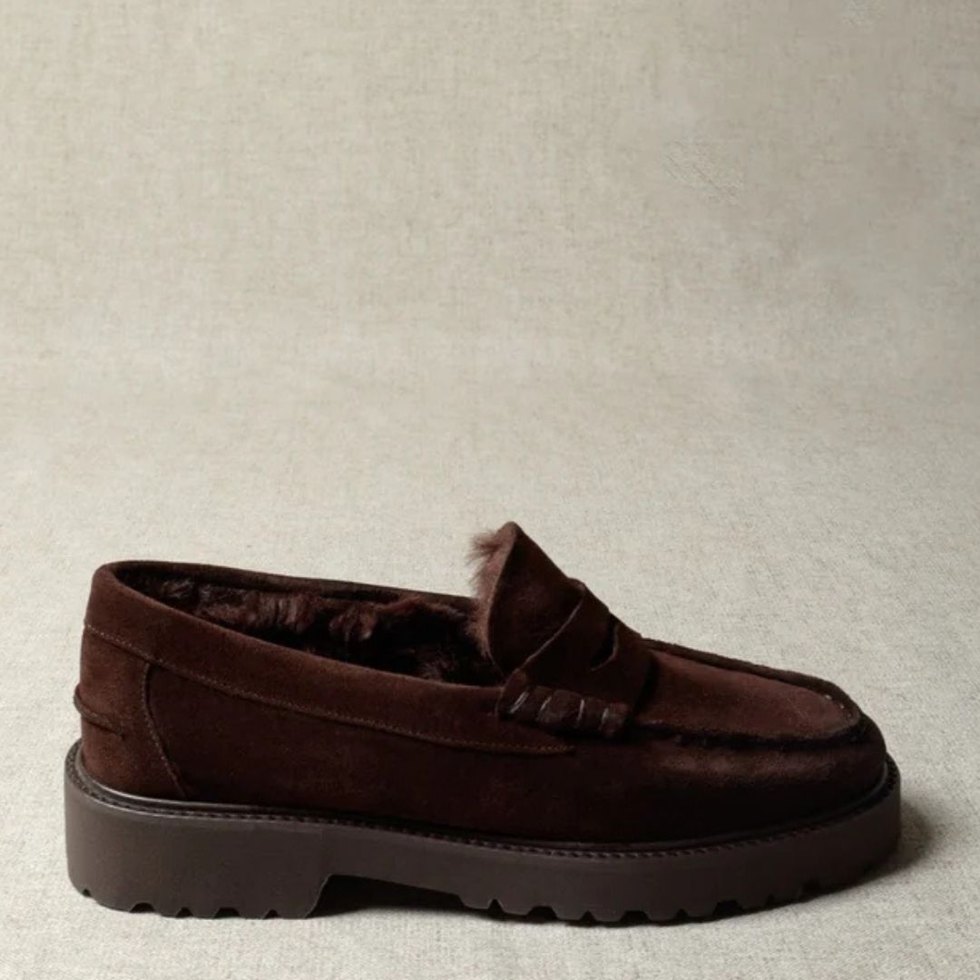 KMB ROE Chocolate Faux-Fur Lined Suede Loafers