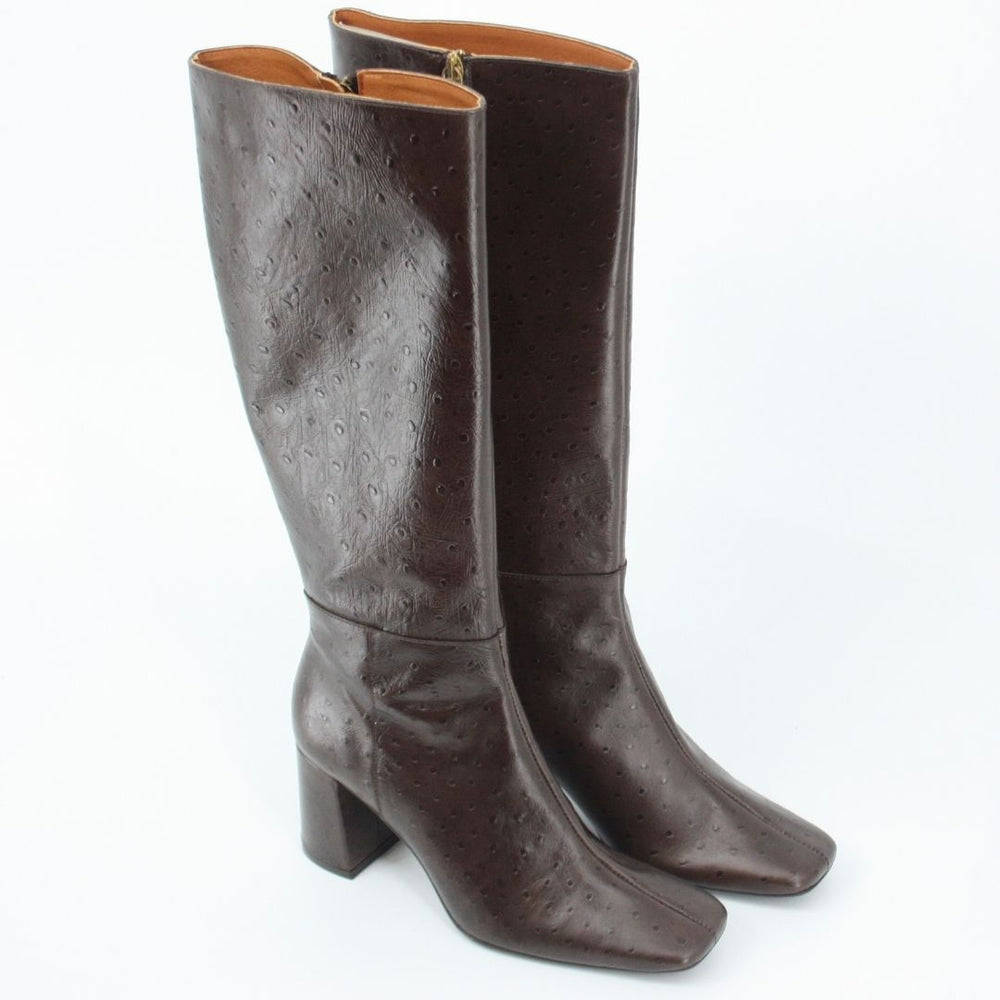 Angel Alarcon DORANA Ostrich Print  Leather Knee-High Boots