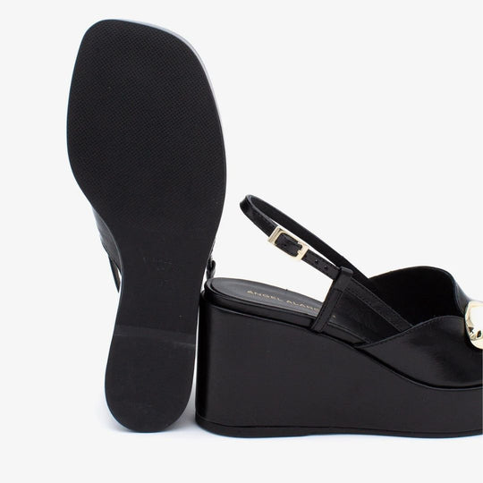 Angel Alarcon FIORELLA Black Leather Wedge Sandal
