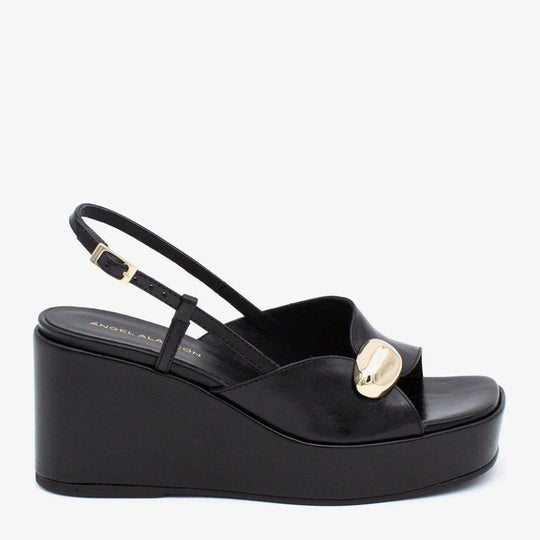 Angel Alarcon FIORELLA Black Leather Wedge Sandal