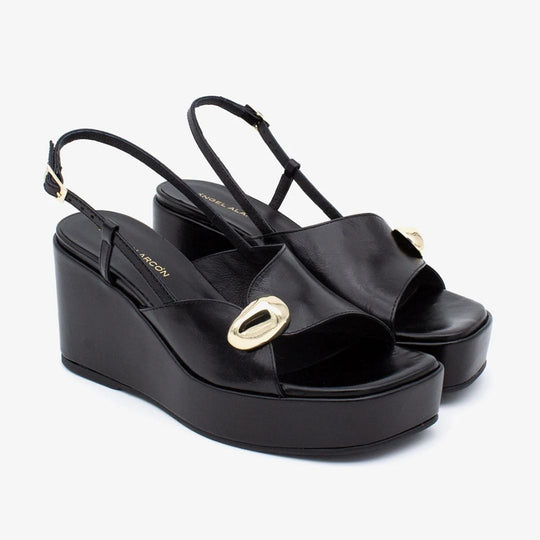 Angel Alarcon FIORELLA Black Leather Wedge Sandal