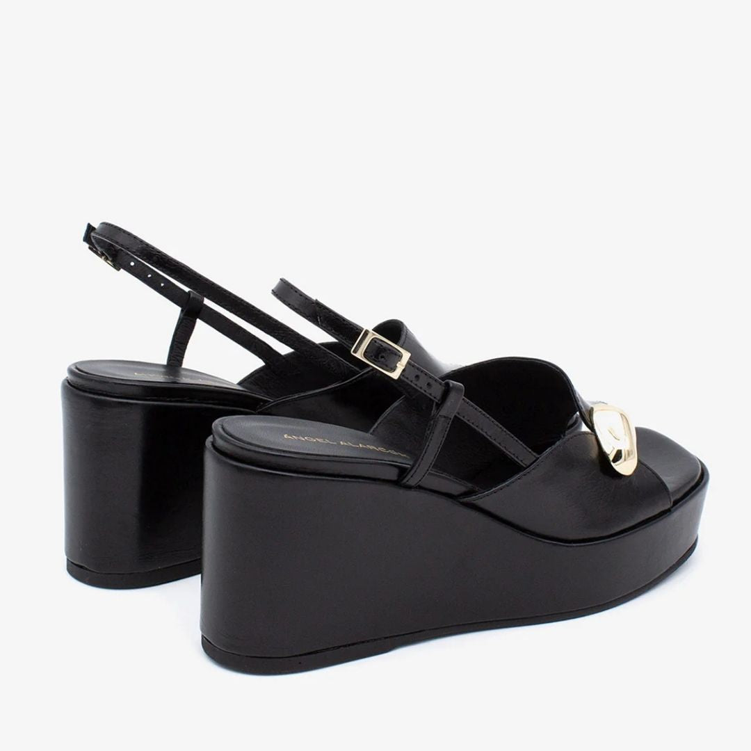 Angel Alarcon FIORELLA Black Leather Wedge Sandal