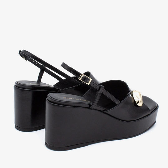 Angel Alarcon FIORELLA Black Leather Wedge Sandal