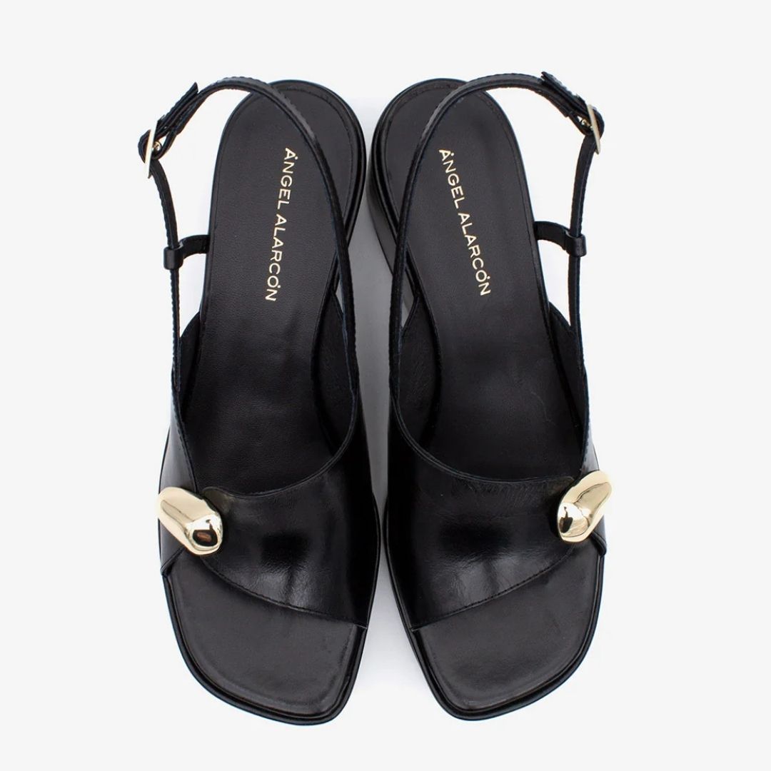 Angel Alarcon FIORELLA Black Leather Wedge Sandal