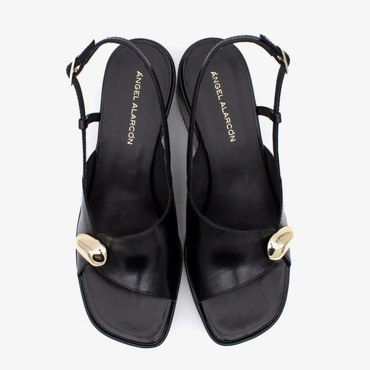 Angel Alarcon FIORELLA Black Leather Wedge Sandal