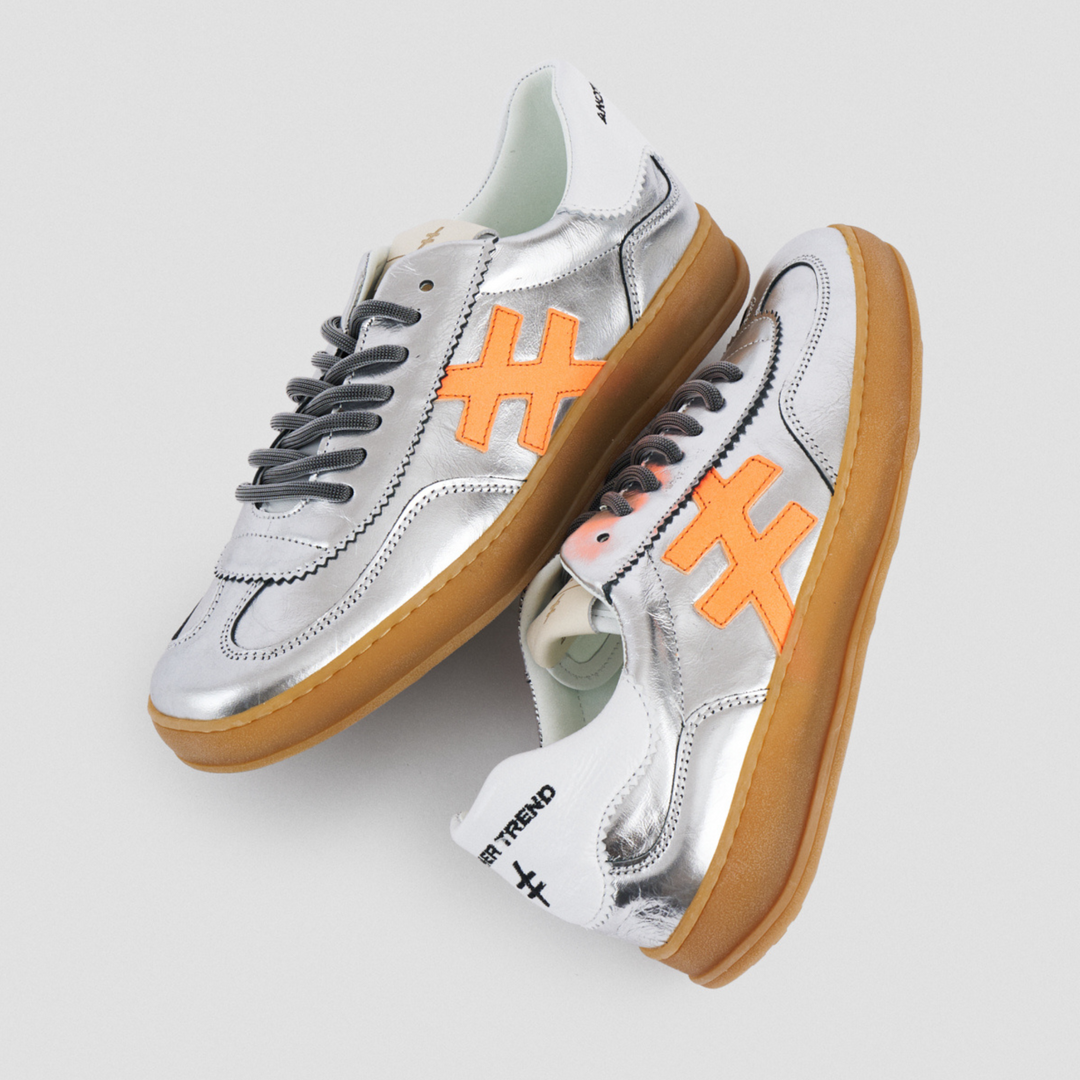 Another Trend KOPA Silver Metallic & Orange Trainers