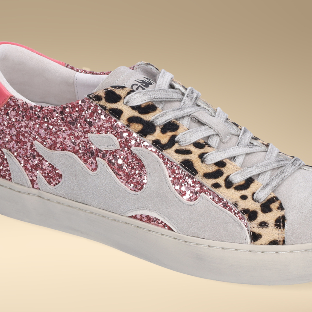 Gamin DOPAMINE Pink Leopard Print Glitter Trainers