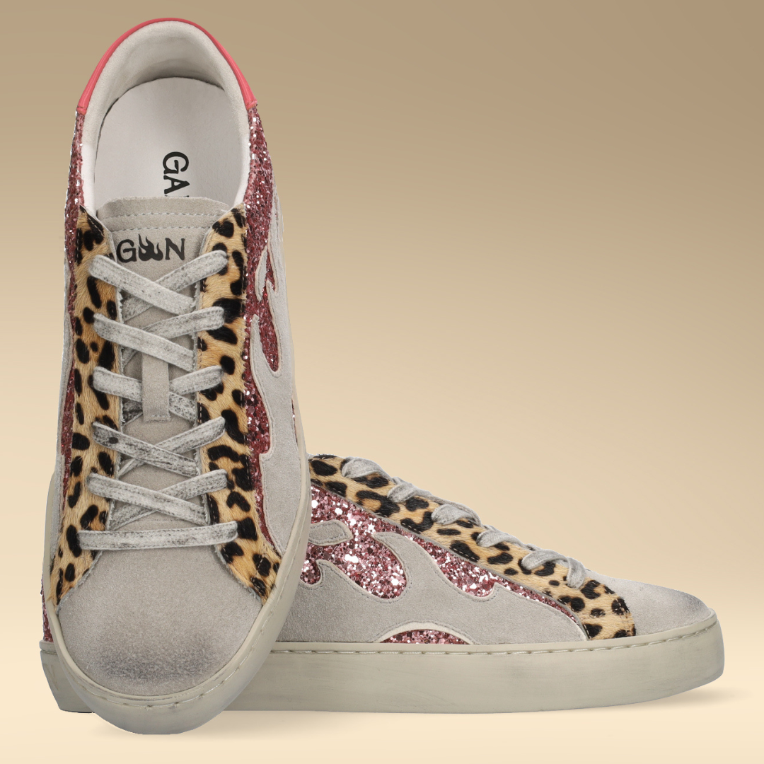 Gamin DOPAMINE Pink Leopard Print Glitter Trainers