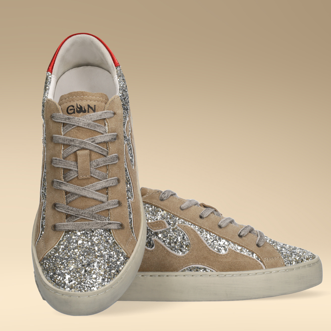 Gamin DOPAMINE Taupe Silver Glitter Trainers