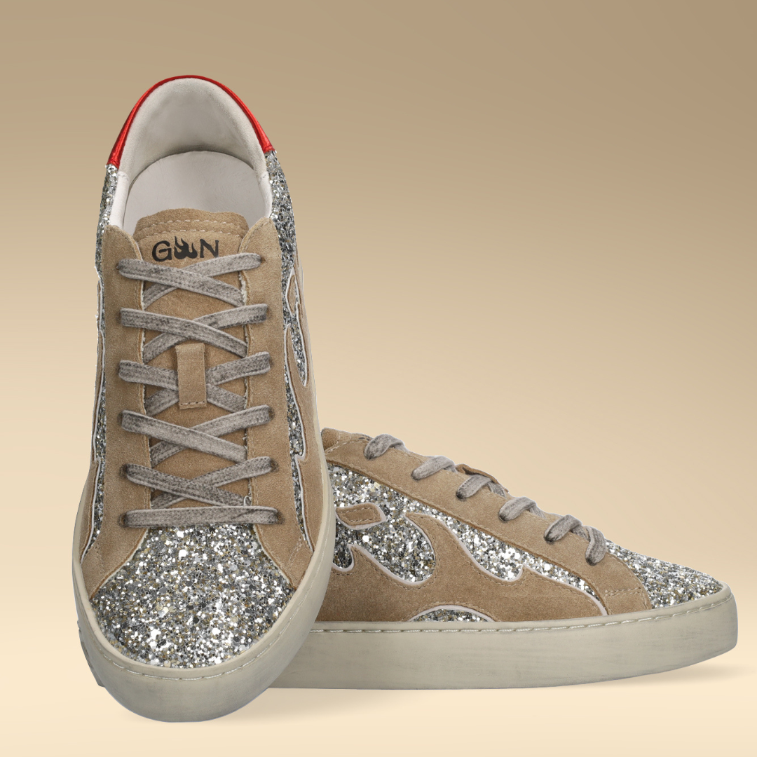 Gamin DOPAMINE Silver Glitter with Taupe and Red Trainers