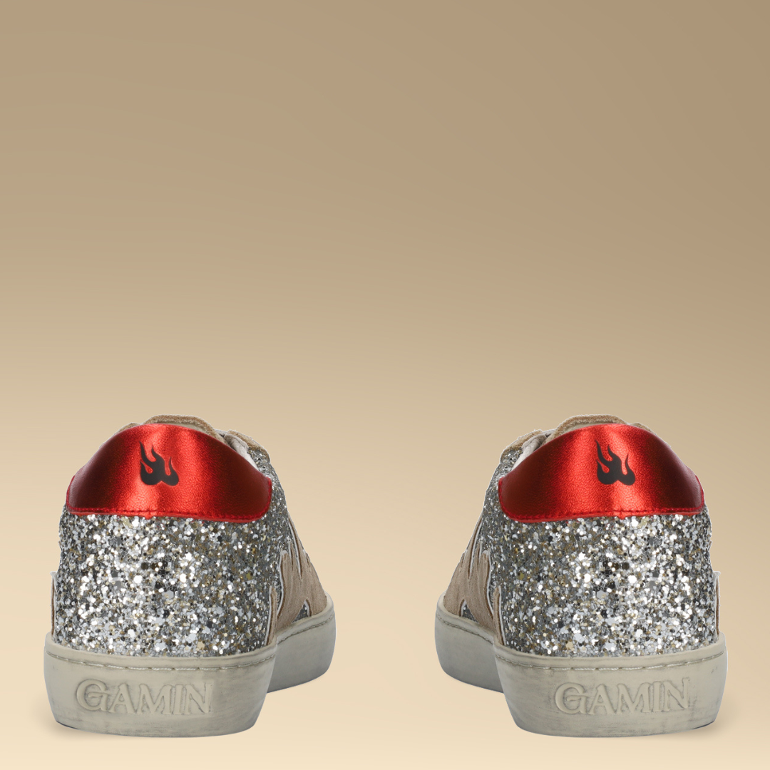 Gamin DOPAMINE Silver Glitter with Taupe and Red Trainers