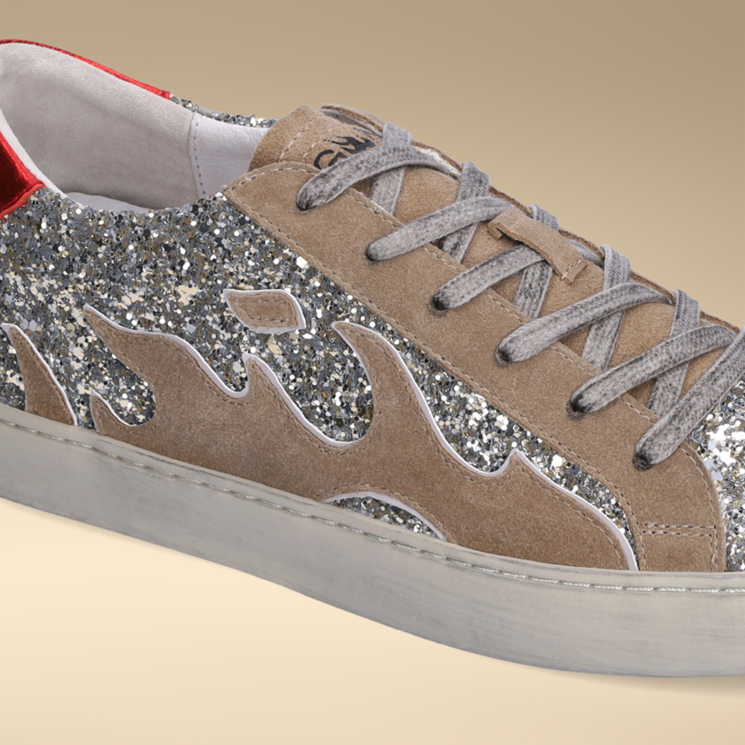 Gamin DOPAMINE Taupe Silver Glitter Trainers