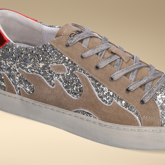 Gamin DOPAMINE Taupe Silver Glitter Trainers