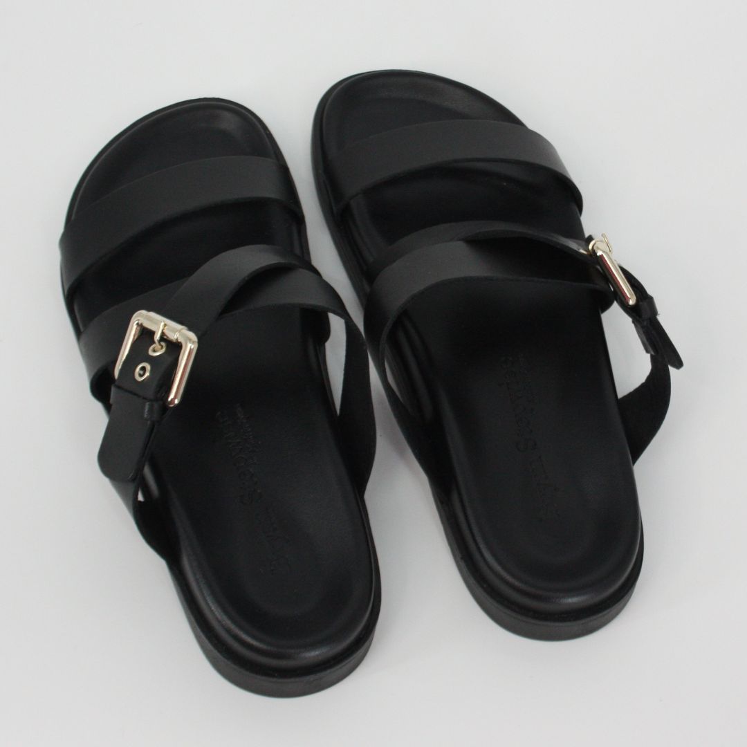 Bryan Stepwise DELHI Black Leather Sandals