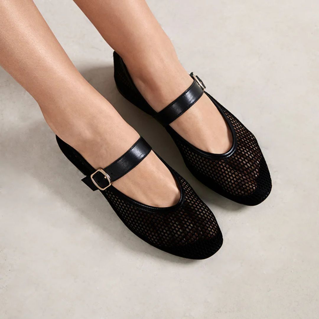 Bryan Stepwise LENA Black Mesh Pumps
