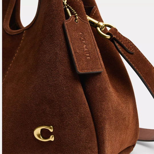 Coach LANA Warm Brown Suede Shoulder Bag 23