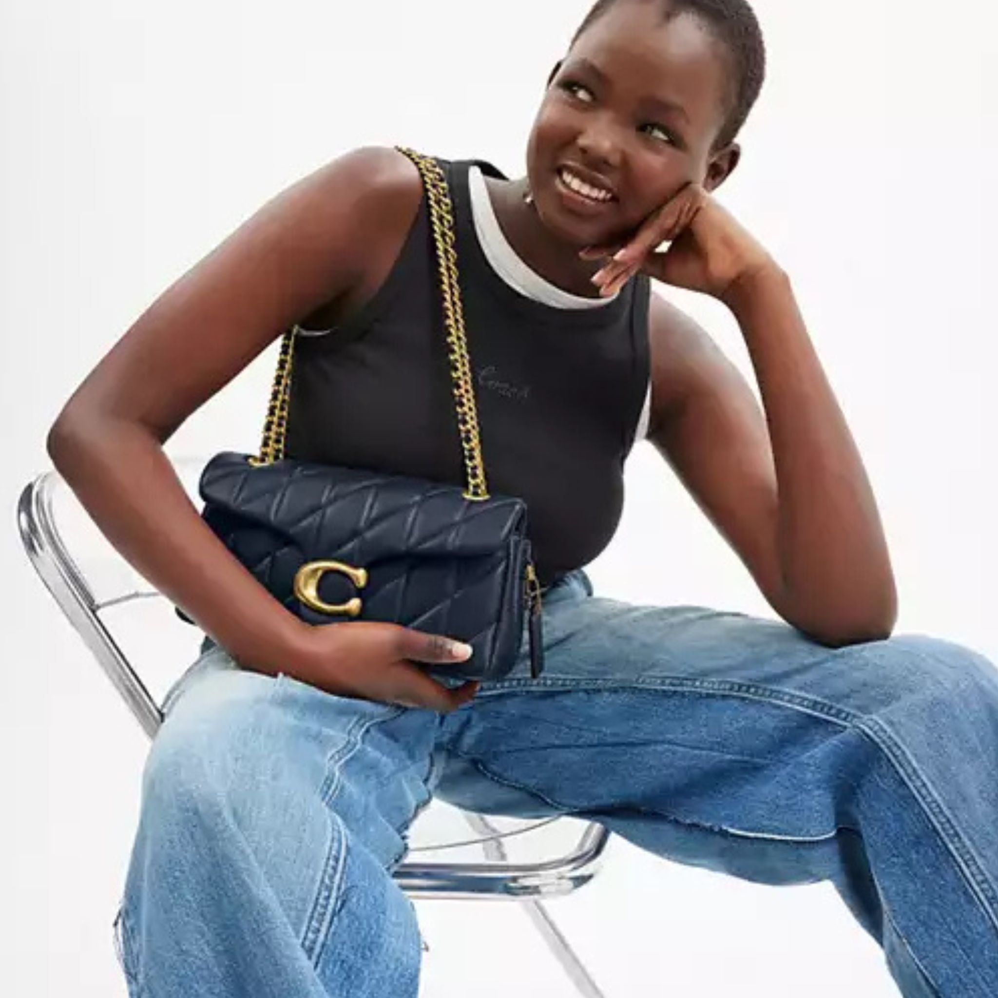 Navy over the shoulder bag top