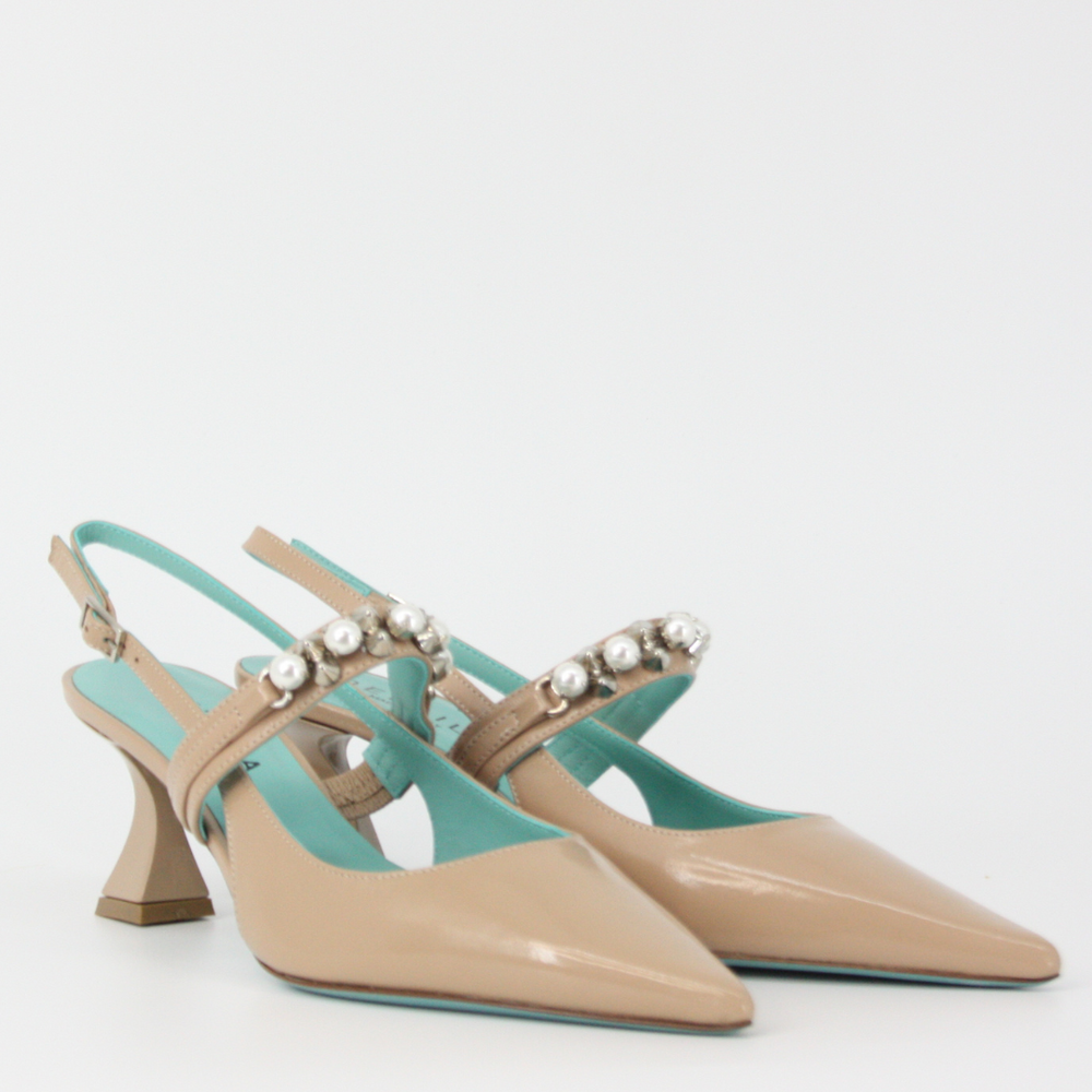 DELAILA PALMIRA Nude Leather Jeweled Pumps