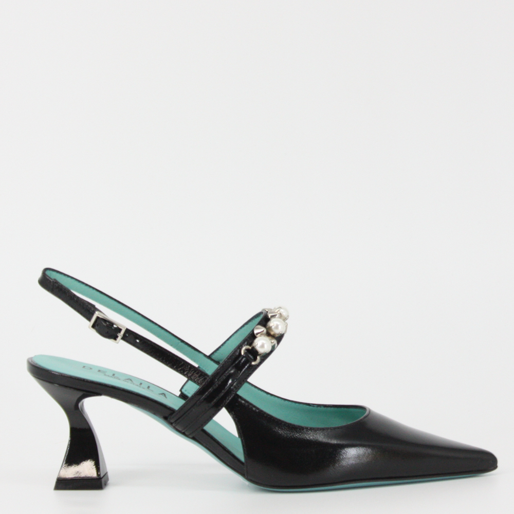 DELAILA PALMIRA Black Leather Jeweled Pumps