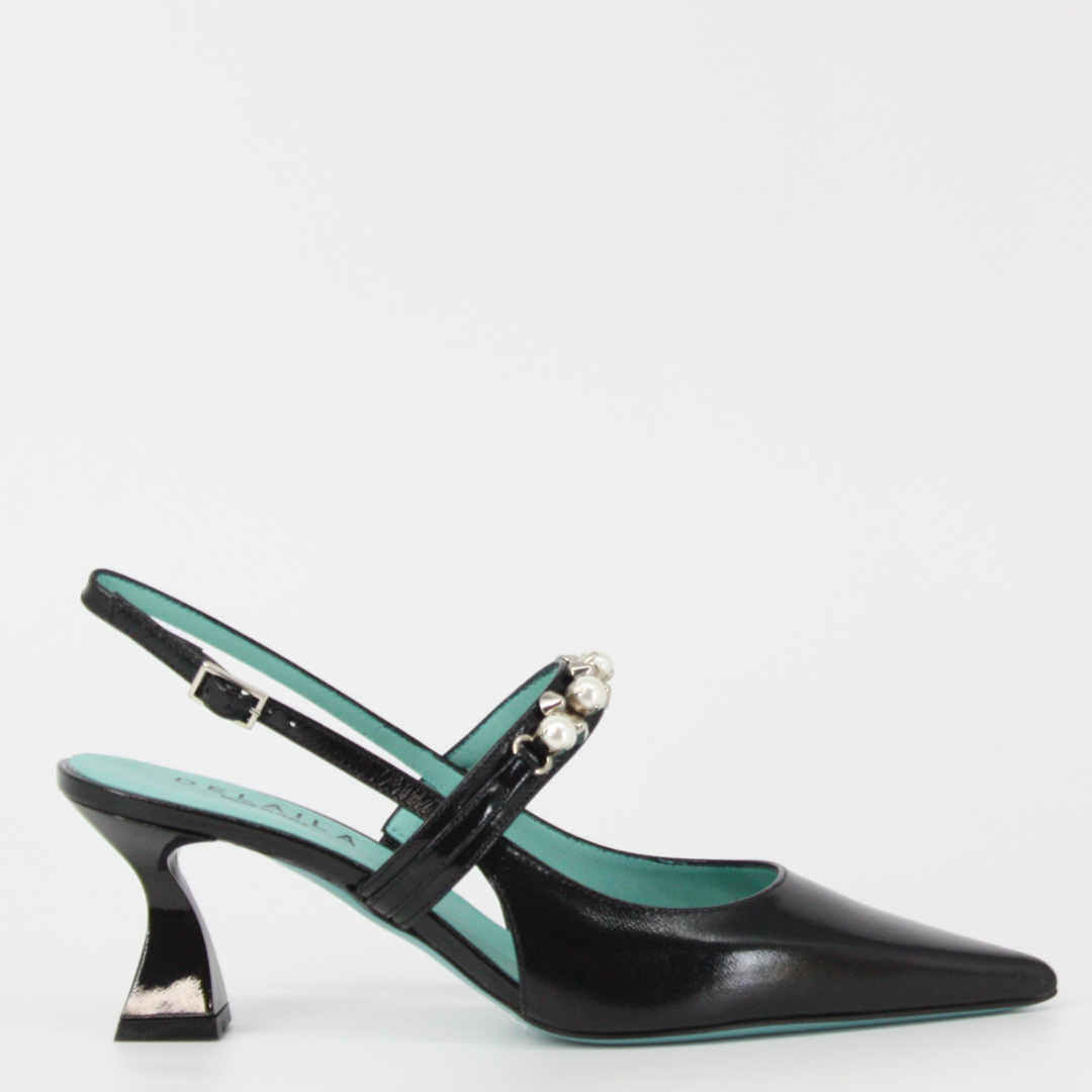 DELAILA PALMIRA Black Leather Jeweled Pumps
