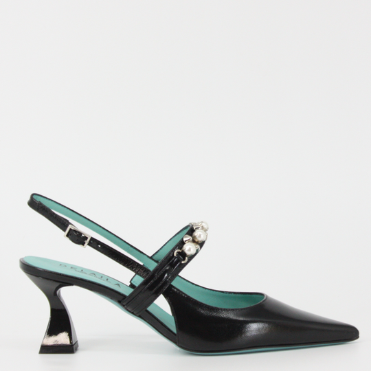 DELAILA PALMIRA Black Leather Jeweled Pumps