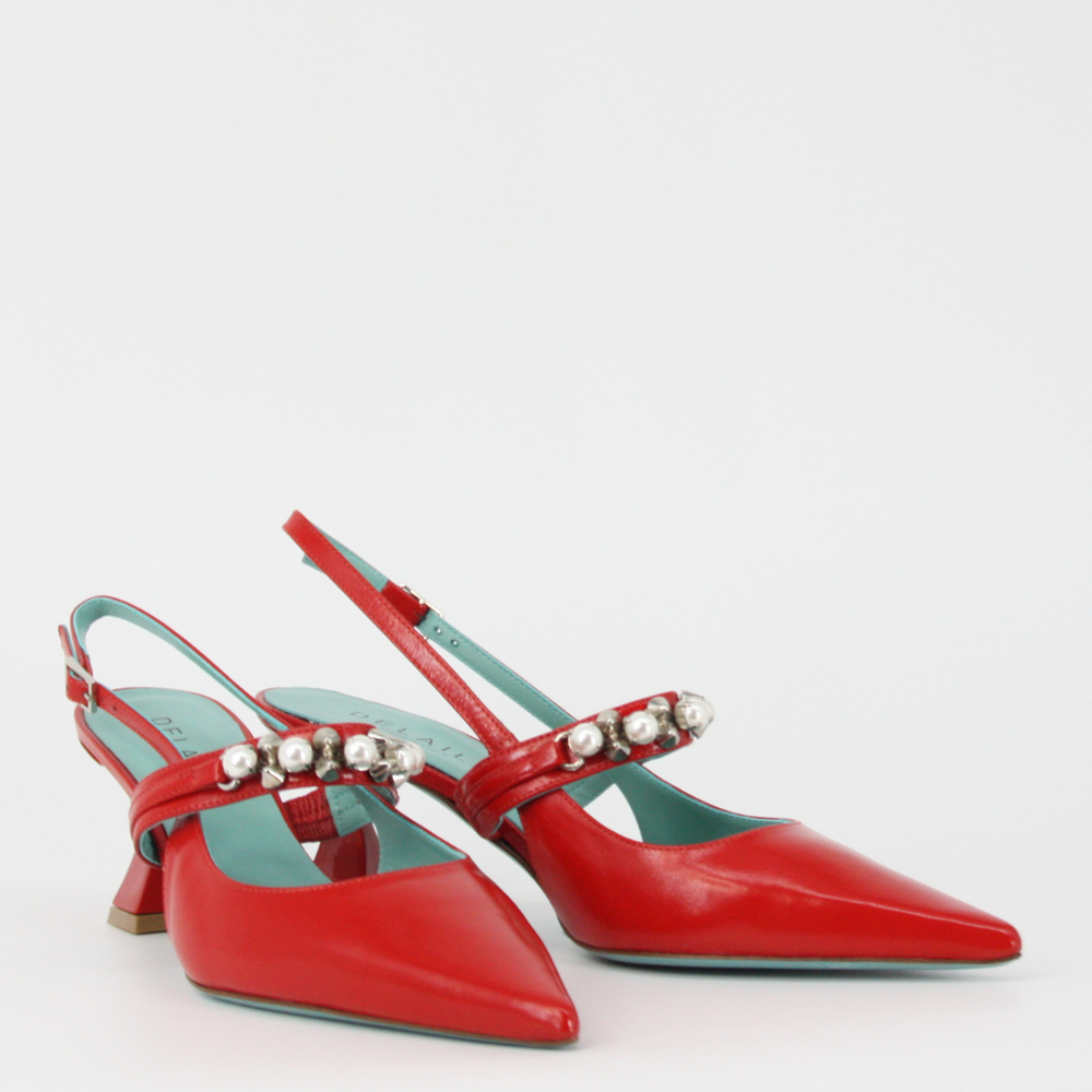 DELAILA Red PALMIRA Leather Jeweled Pumps